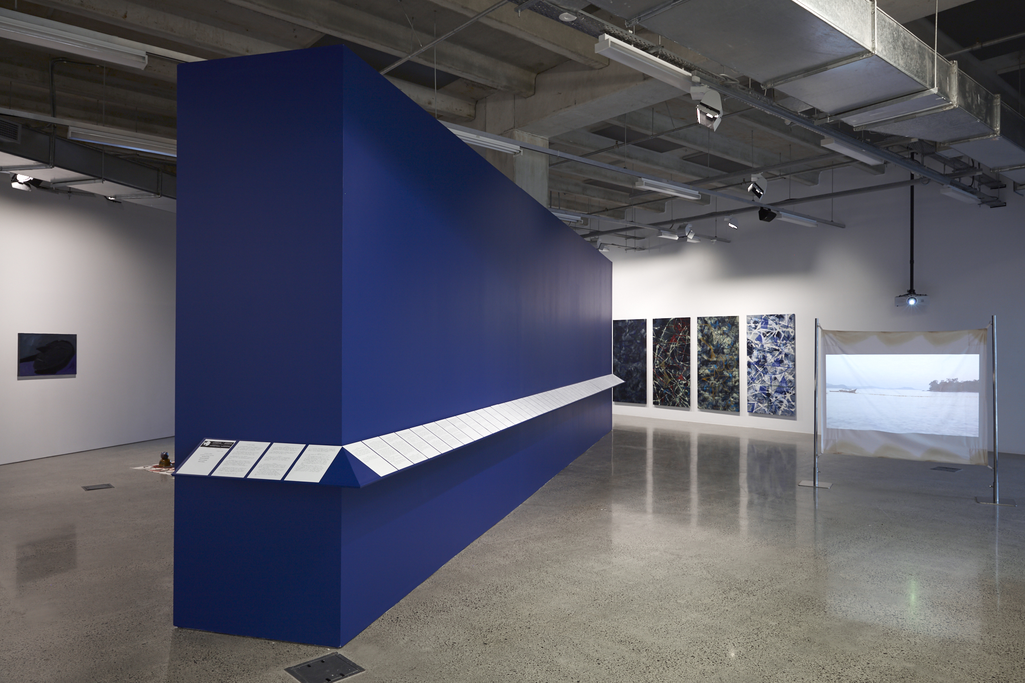 blue wall, art, gallery